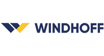 Windhoff-Logo mit einem stilisierten W in Dunkelblau und Gelb neben dem Wort WINDHOFF in fetten, dunkelblauen Großbuchstaben auf hellem Hintergrund.